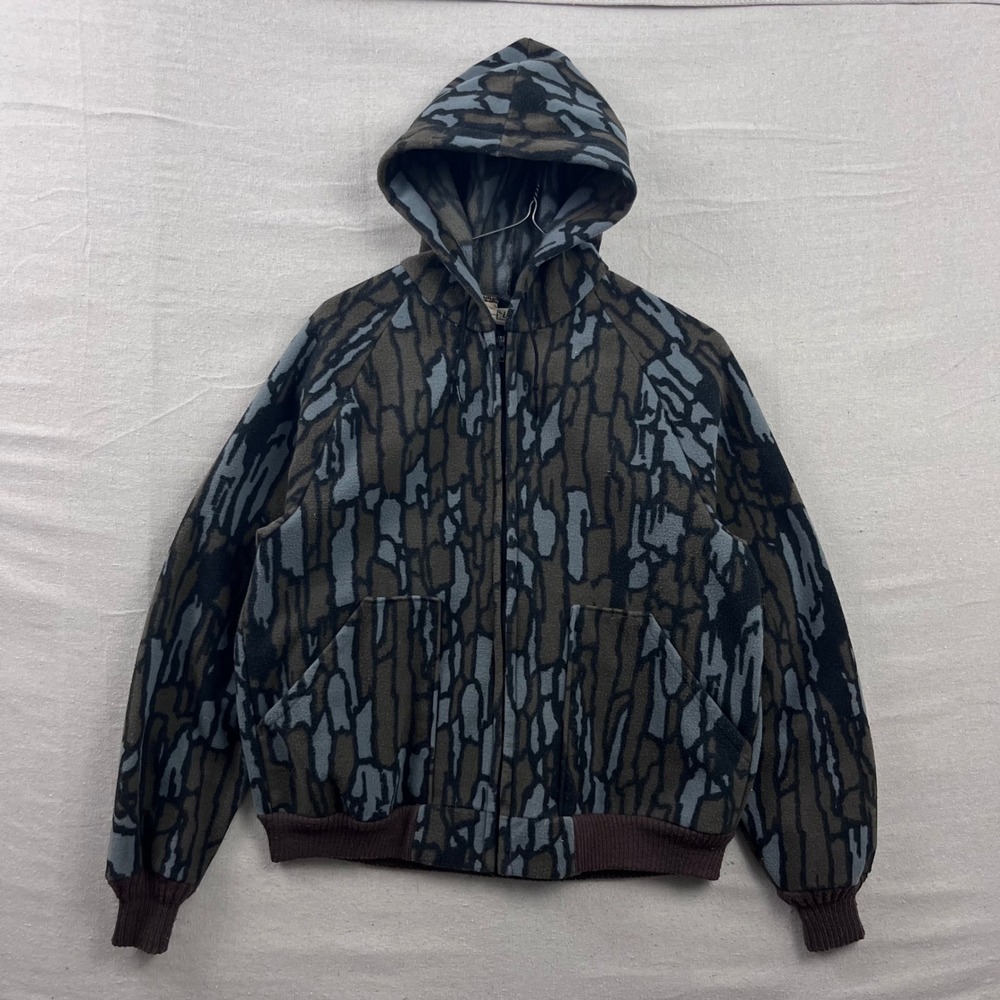 Walls Fleece Hoodie Mens XL Brown Bark Camo Polartuff Full Zip Vintage Raglan